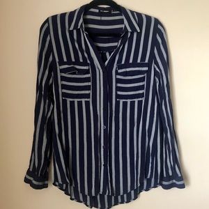 Navy Stripe Button Up